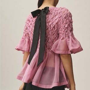 Maeve Short Sleeve Rhinestone Sheer Babydoll Blouse Light Mauve Top Sz XS NEW